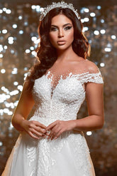 Cap Sleeves A-Line Wedding Dress With Lace Appliques